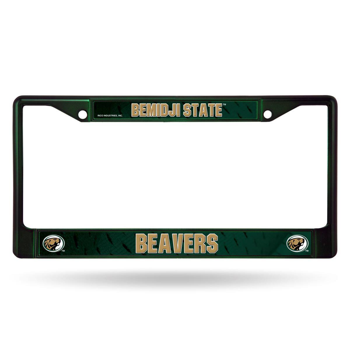 Bemidji State Beavers Green Painted Chrome Metal License Plate Frame