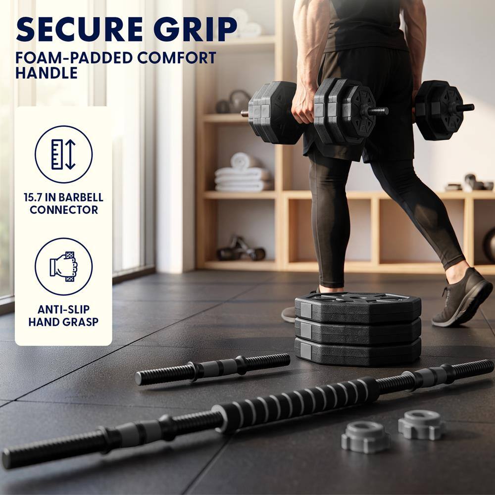 SECURE GRIP  
FOAM-PADDDED COMFORT HANDLE  
15.7 IN BARBELL CONNECTOR  
ANTI-SLIP HAND GRASP