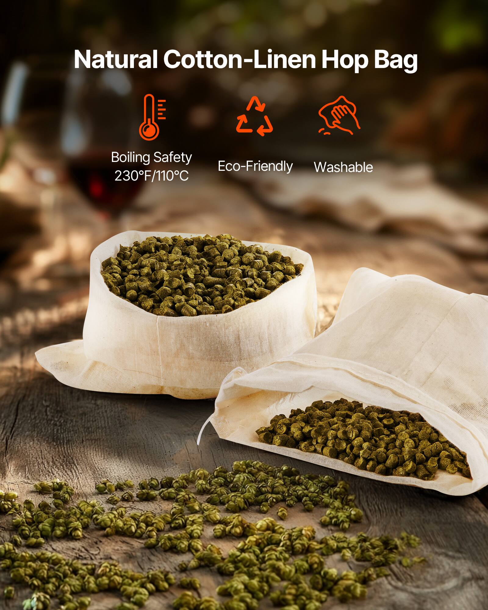 Natural Cotton-Linen Hop Bag

- Boiling Safety 230°F/110°C
- Eco-Friendly
- Washable