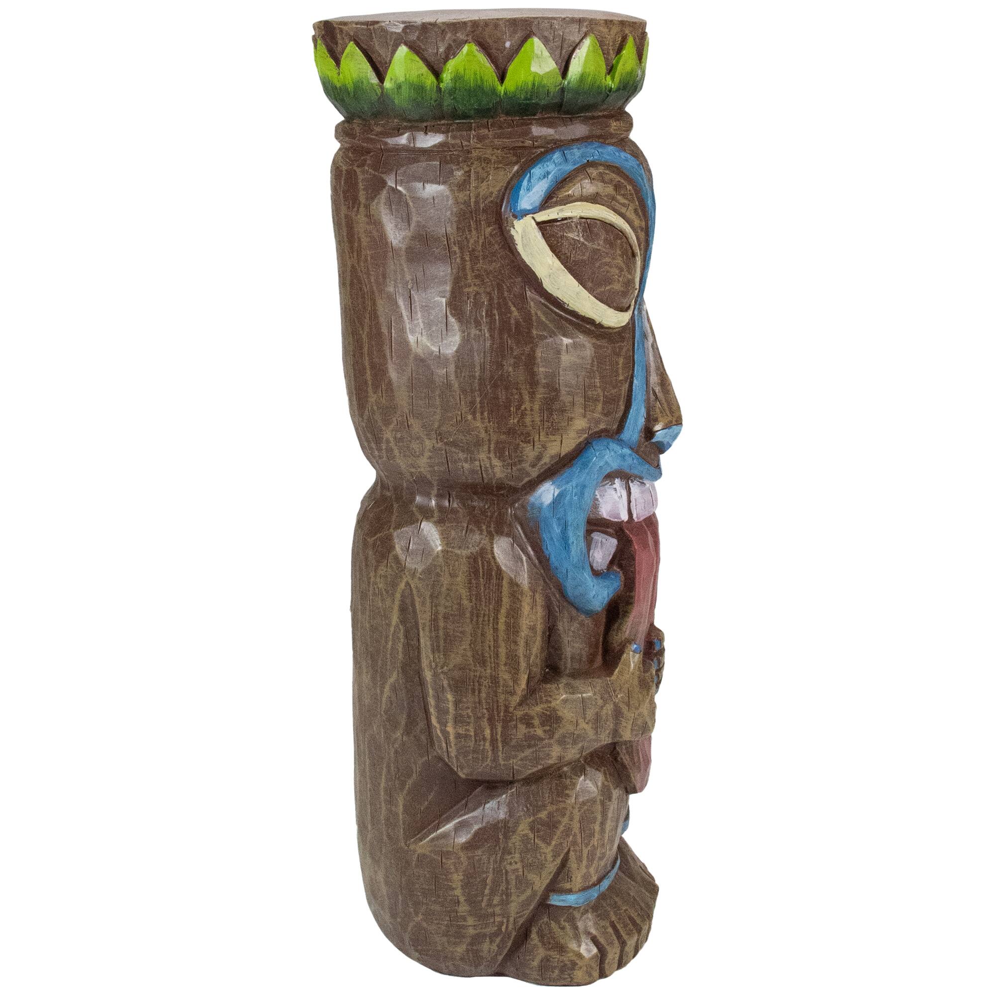 Alt View 3. Northlight - 16" Solar Lighted Polynesian Outdoor Garden Tongue Out Tiki Statue - Brown.