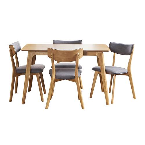 Noble House - Megann Rectangular Mid Century Wood 5 Piece Dining Set - Natural Oak