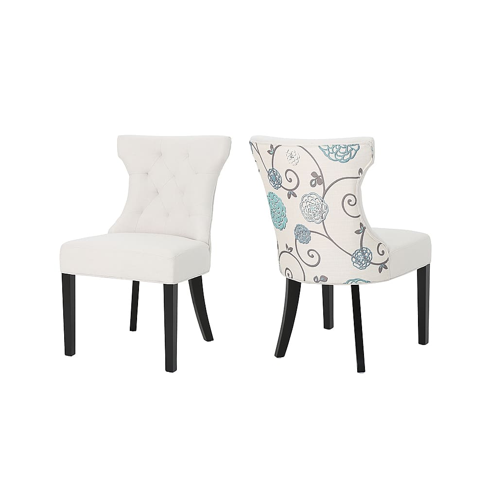 Noble House - Mercer Two Toned Dining Chairs (Set of 2) - Ivory/Blue Floral