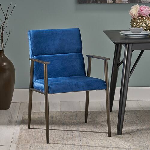 Noble House - Amethist Modern Glam Dining Arm Chair - Navy Blue