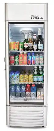 Front. Premium Levella - 9 cu. ft. 1-Door Commercial Merchandiser Refrigerator Glass-Door Beverage Display Cooler - Silver.