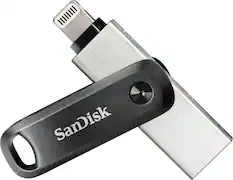Front. SanDisk - iXpand Flash Drive Go 64GB USB 3.0 Type-A to Apple Lightning for iPhone & iPad - Black / Silver.