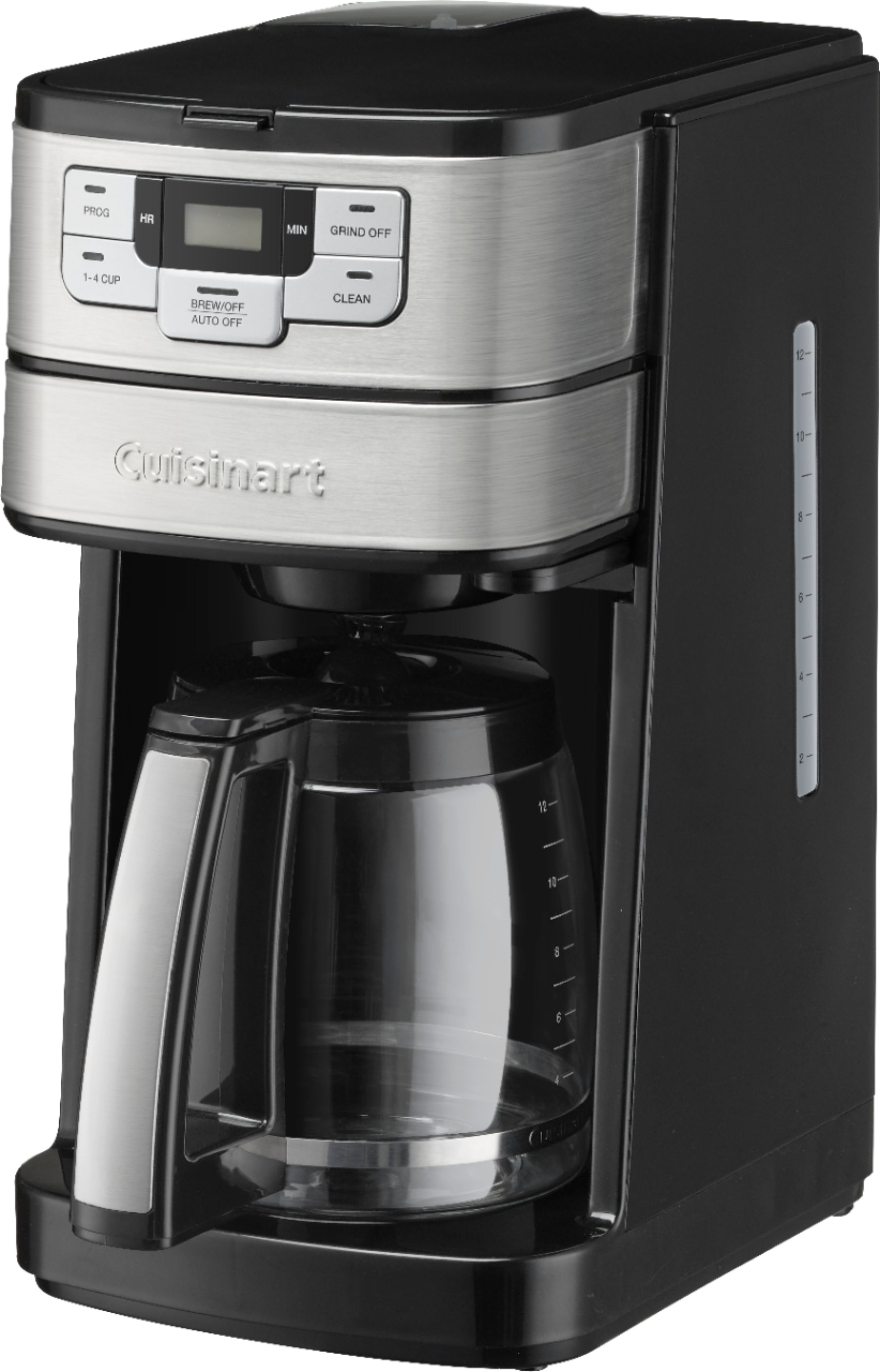 Left View: Cuisinart - Automatic Grind and Brew 12 Cup Coffeemaker - Black/Stainless Steel