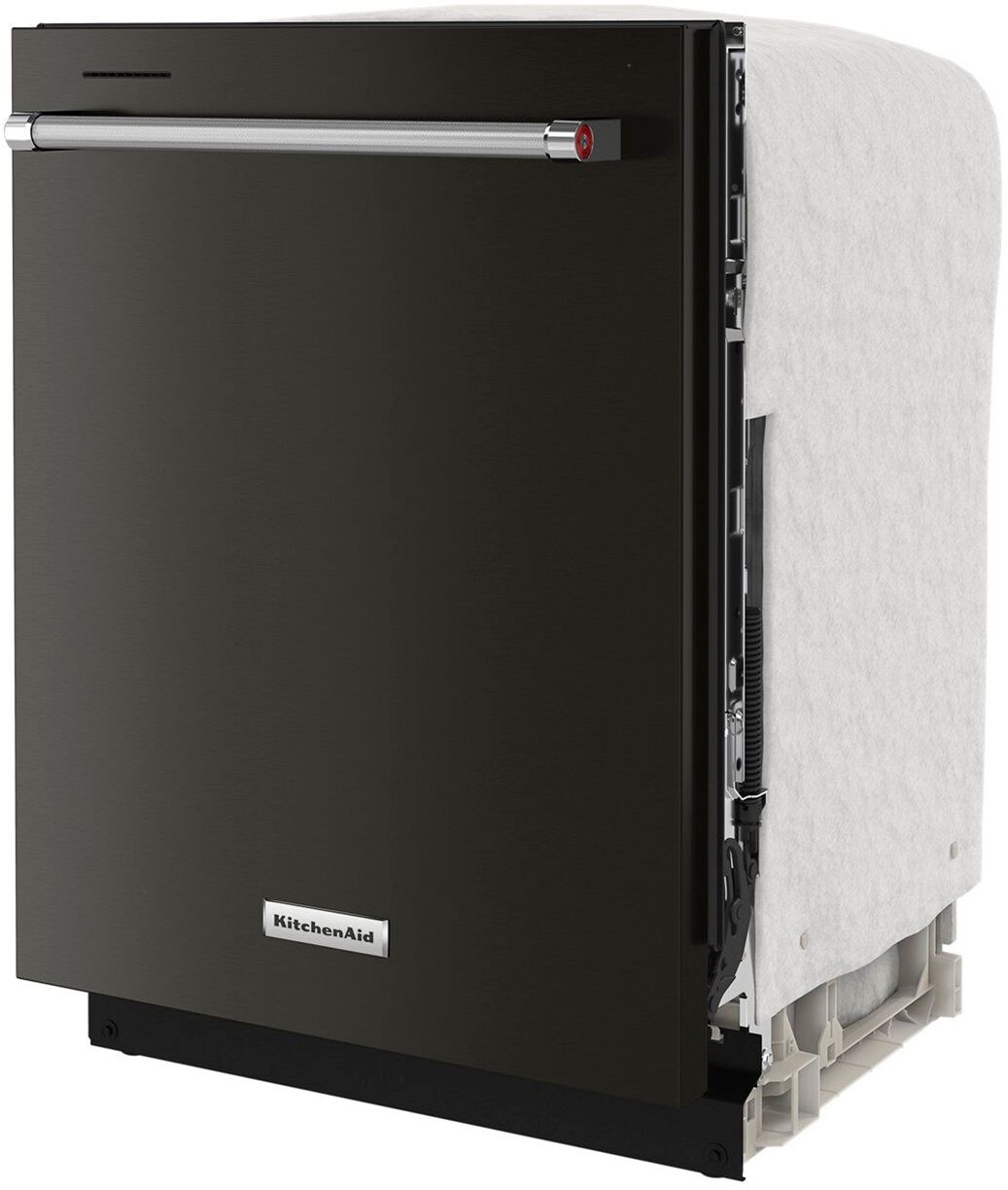 Angle View: KitchenAid - 24" Top Control Built-In Dishwasher with Stainless Steel Tub, PrintShield Finish, 3rd Rack, 39 dBA - Black Stainless Steel