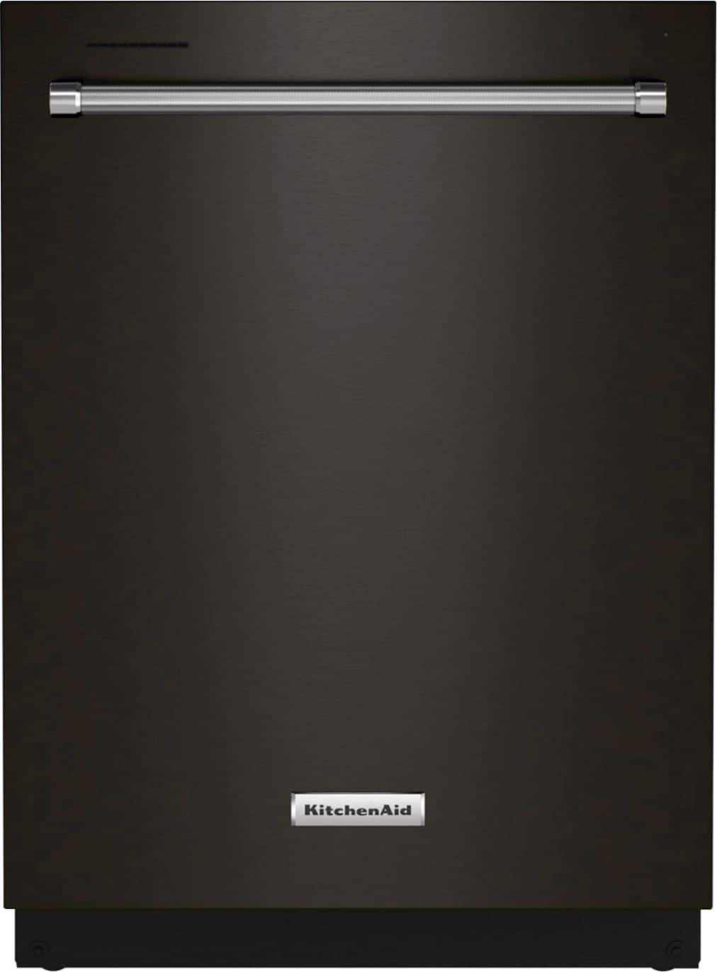 Front. KitchenAid - 24" Top Control Built-In Dishwasher with Stainless Steel Tub, PrintShield Finish, 3rd Rack, 39 dBA - Black Stainless Steel.