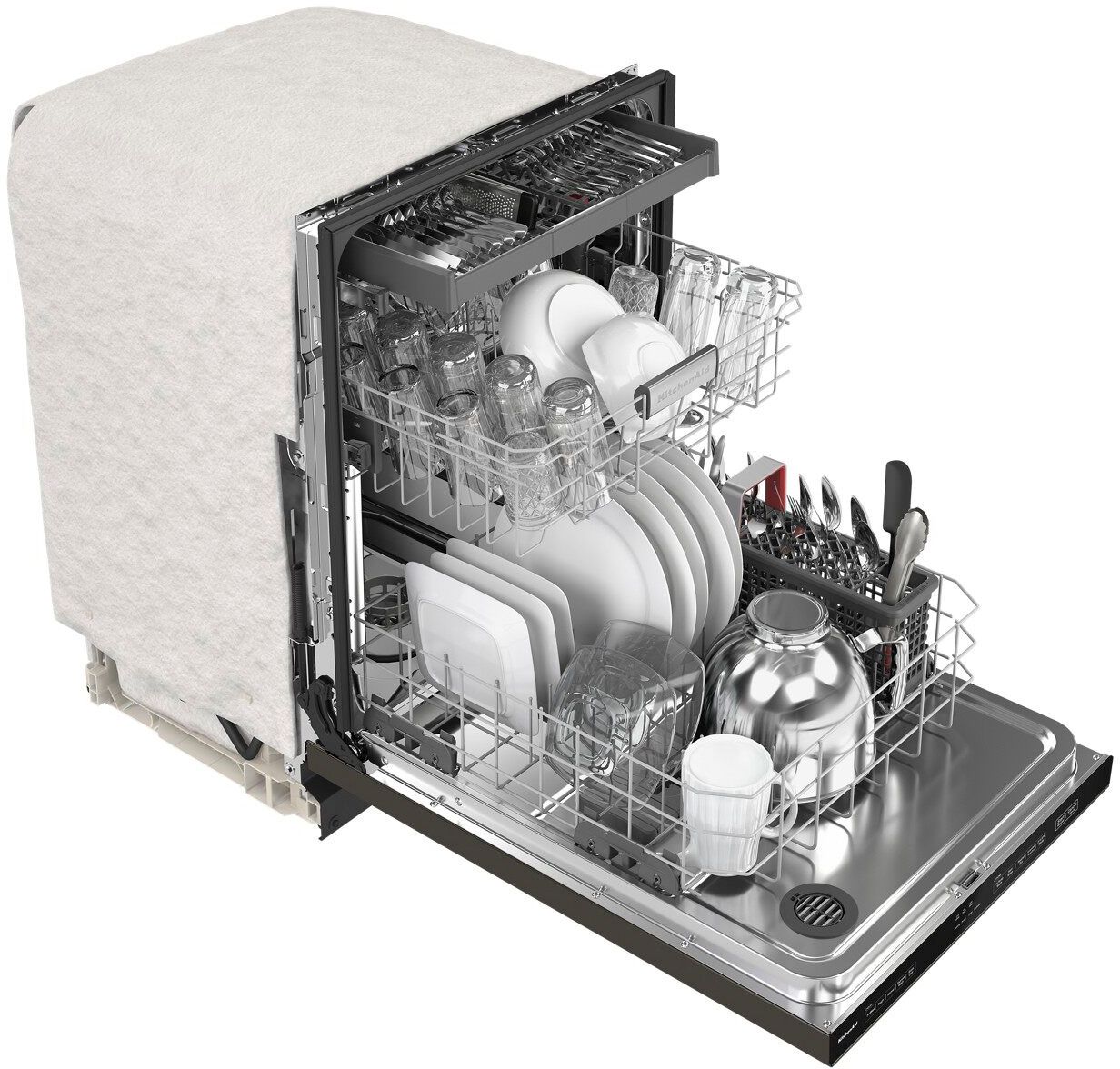 Alt View 2. KitchenAid - 24" Top Control Built-In Dishwasher with Stainless Steel Tub, PrintShield Finish, 3rd Rack, 39 dBA - Black Stainless Steel.