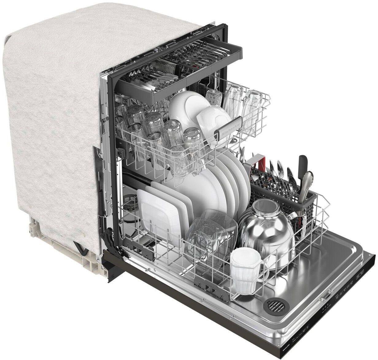 Alt View 2. KitchenAid - 24" Top Control Built-In Dishwasher with Stainless Steel Tub, PrintShield Finish, 3rd Rack, 39 dBA - Black Stainless Steel.