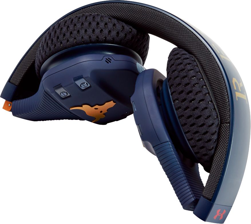 Left View: JBL - UA Sport Wireless Train Headphones - Project Rock Edition - BLUE