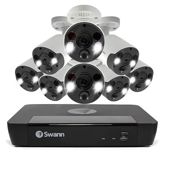 Swann 8 Channel 2tb Nvr 8 X 4k Poe Cameras W Dual Led Spotlights Color Night Vision Free Face Detection White Swnvk 886808fb Us Best Buy