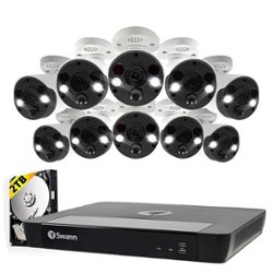 Swann - 16 Channel 2TB NVR, 10 x 4K PoE Cameras, w/Dual LED Spotlights, Color Night Vision & Free Face Detection - White - Front_Zoom