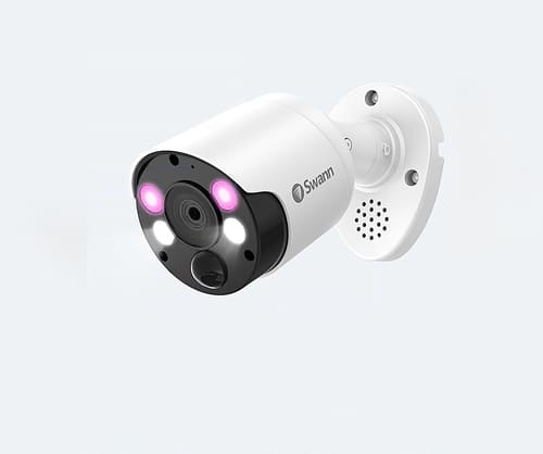 Swann 4K PoE Add On Bullet Camera w/Dual LED Spotlights, Color Night Vision, & Free Face Recognition - White