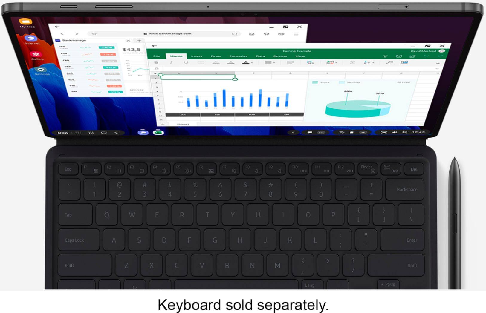 Alt View 15. Samsung - Galaxy Tab S7 Plus - 12.4” - 128GB - With S Pen - Wi-Fi - Mystic Black.