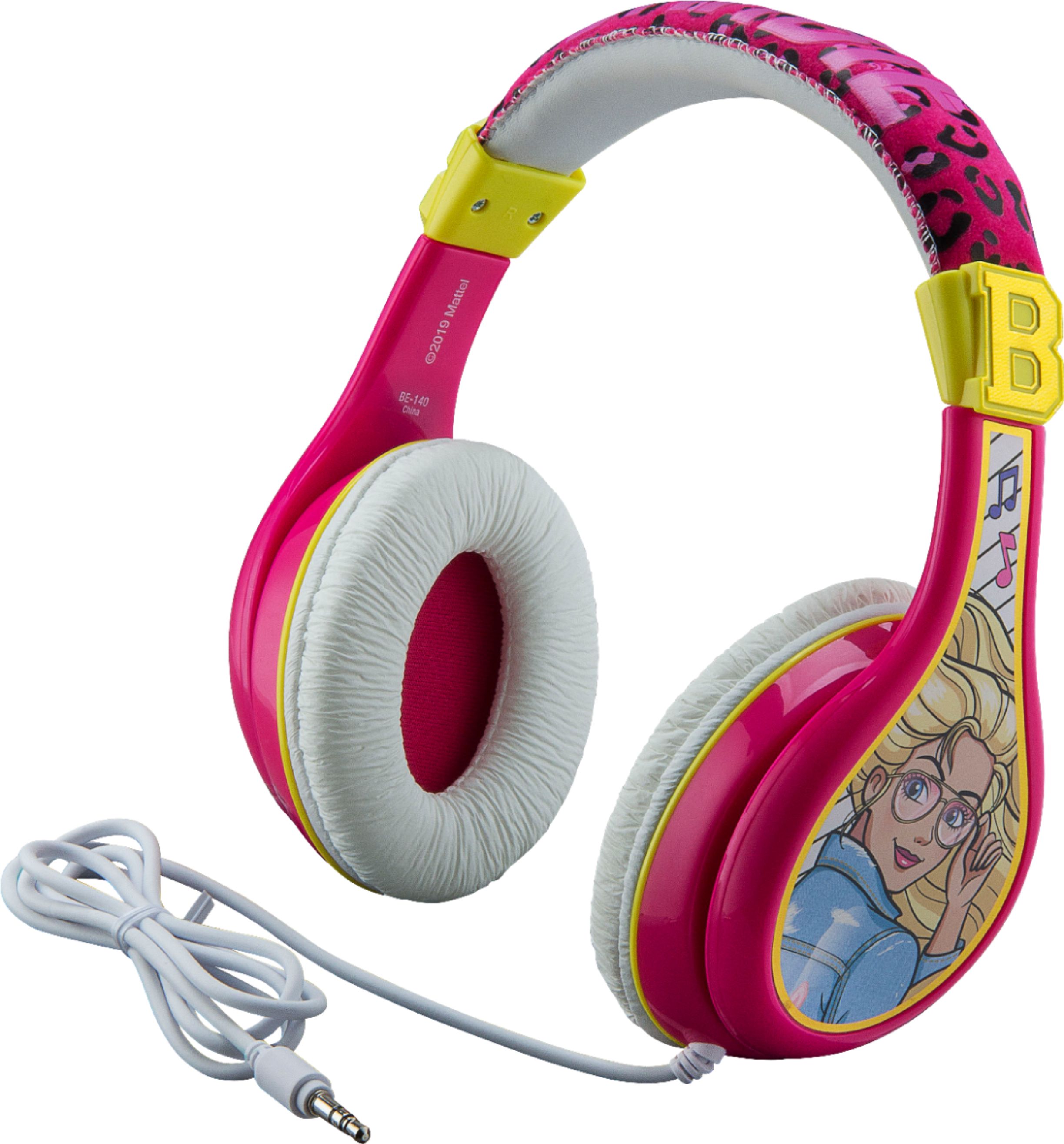 Left View: eKids Barbie Wired Over the Ear Headphones - Pink
