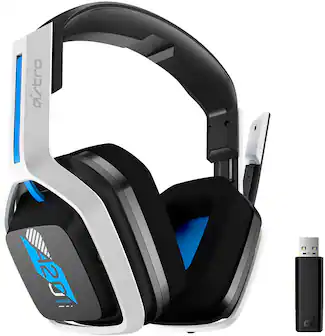 The image features a pair of Astro 20 Wireless headphones, which are black and white in color. The headphones are connected to a USB device, which is also visible in the image. The headphones are designed for gaming and provide a comfortable fit for the user.