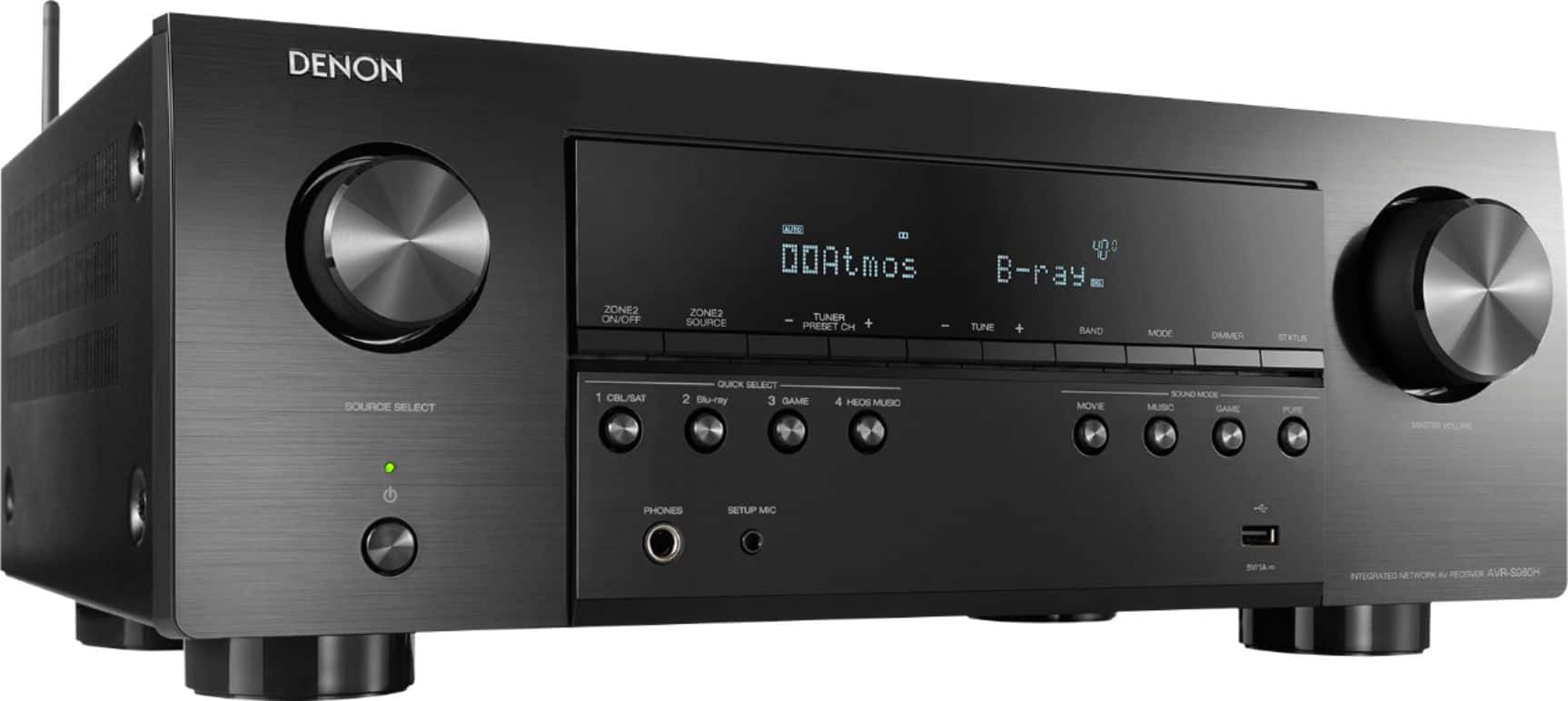 Angle. Denon - AVR-S960H (90W X 7) 7.2-Ch. with HEOS and Dolby Atmos 8K Ultra HD HDR Compatible AV Home Theater Receiver with Alexa - Black.