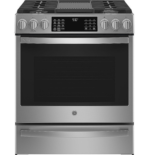GE Profile - 5.6 Cu. Ft. Slide-In Gas True Convection Range with Built-In WiFi and Hot Air Frying - Fingerprint Resistant Stainless Steel