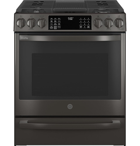 GE Profile - 5.6 Cu. Ft. Slide-In Gas True Convection Range with Built-In WiFi and Hot Air Frying - Fingerprint Resistant Black Stainless