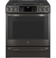 GE Profile - 5.6 Cu. Ft. Slide-In Gas True Convection Range with Built-In WiFi and Hot Air Frying - Black Stainless Steel - Front_Zoom
