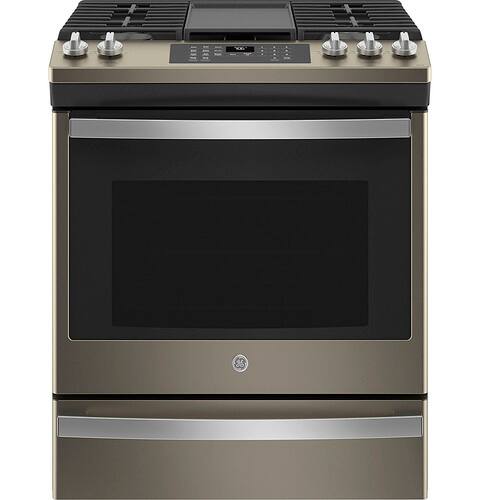 GE - 5.6 Cu. Ft. Slide-In Gas Convection Range with Self-Clean and Hot Air Frying - Fingerprint Resistant Slate