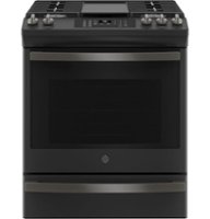 GE - 5.6 Cu. Ft. Slide-In Gas Convection Range with Self-Steam Cleaning, Built-In Wi-Fi, and No-Preheat Air Fry - Black Slate - Front_Zoom