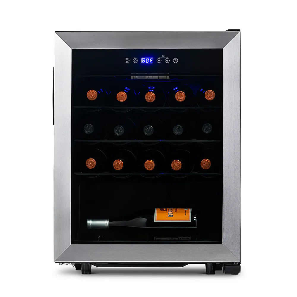 NewAir - Freestanding 23 Bottle Compressor Wine Fridge, Adjustable Racks, Exterior Digital Thermostat - Stainless Steel