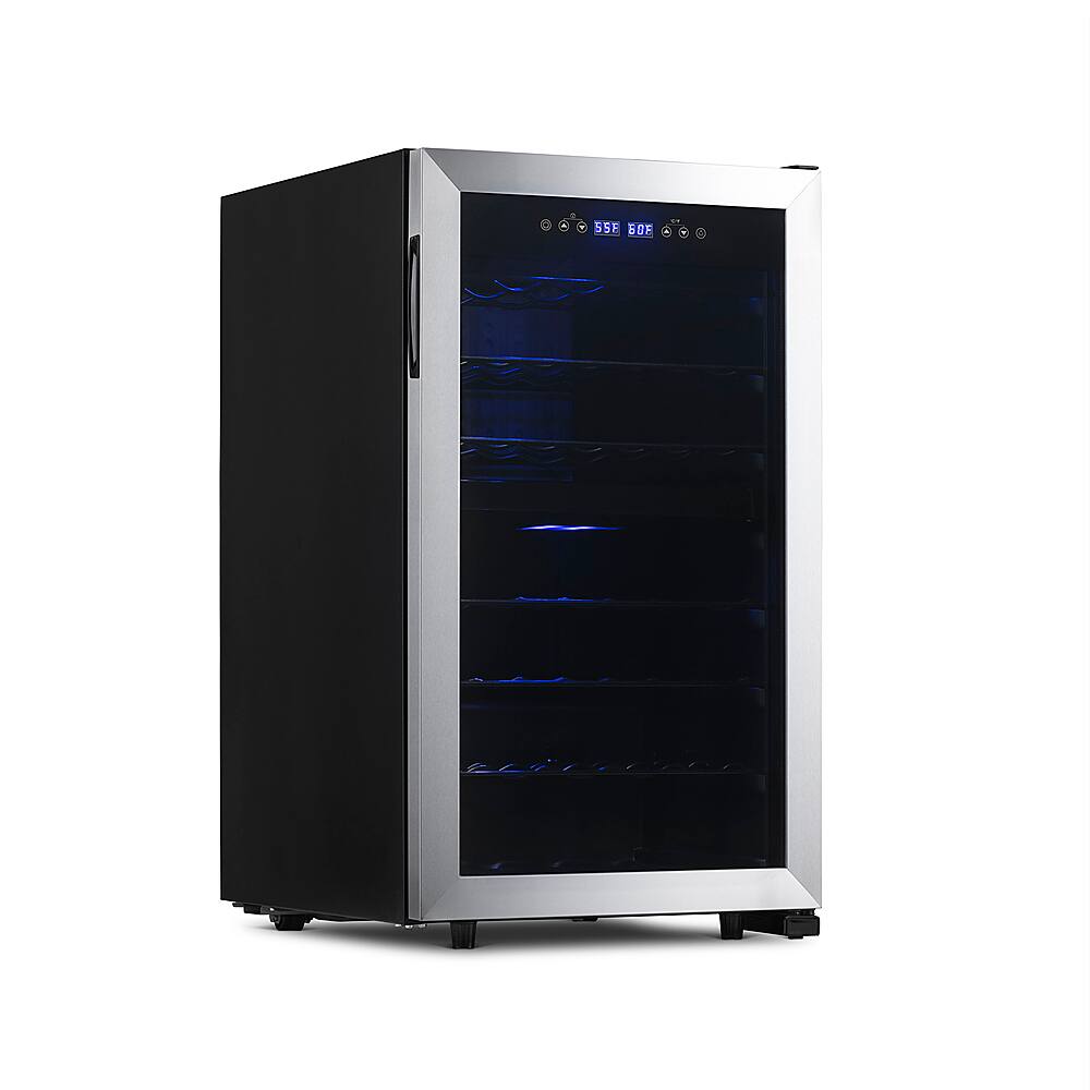 Angle. NewAir - Freestanding 43 Bottle Dual Zone Compressor Wine Fridge - Stainless Steel.