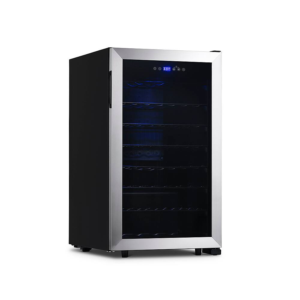Angle. NewAir - Freestanding 50 Bottle Compressor Wine Fridge, Adjustable Racks , Exterior Digital Thermostat - Stainless Steel.