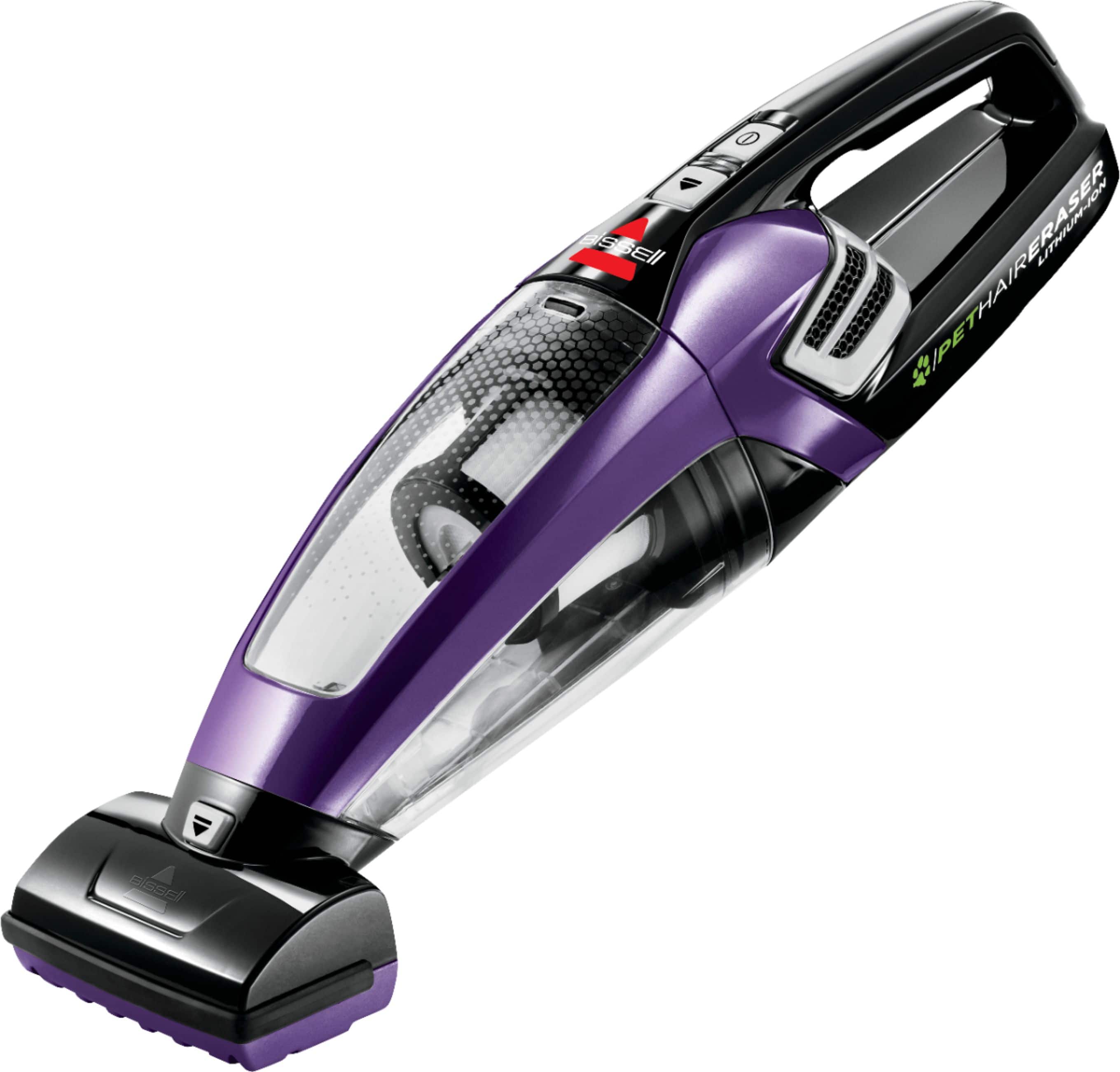 Left. BISSELL - Pet Hair Eraser® Lithium Ion Hand Vacuum - GrapeVine Purple & Black Accents.
