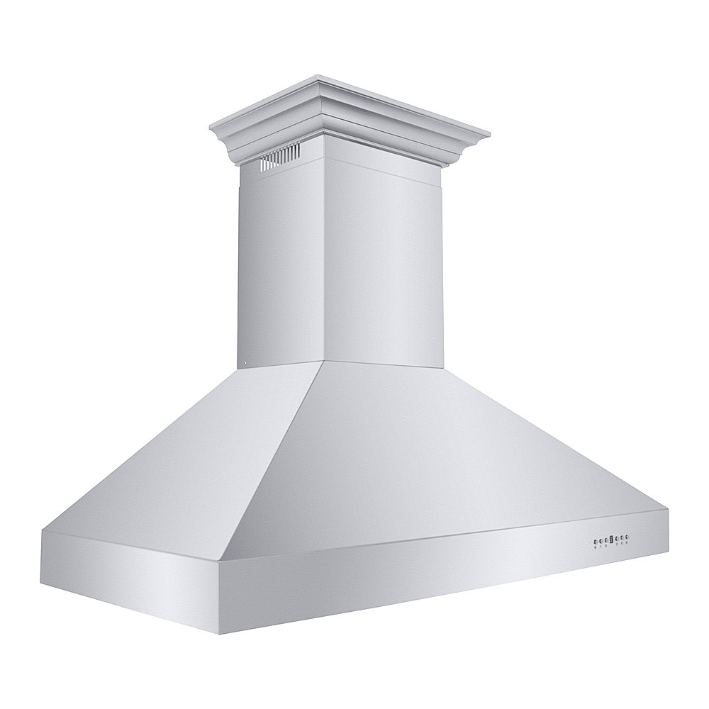 Angle View: ZLINE - 48 in. Professional Wall Mount Range Hood in Stainless Steel with Crown Molding (667CRN-48) - Silver