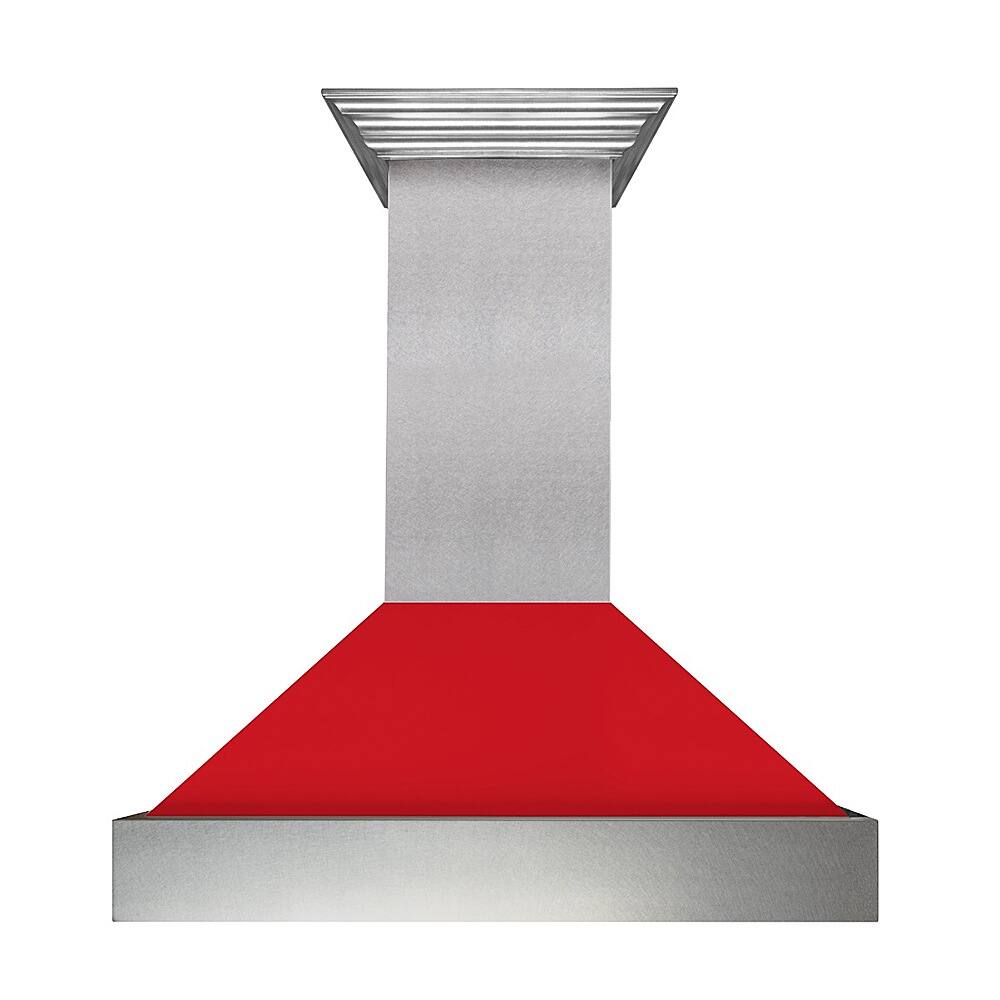 Angle View: ZLINE - 42" DuraSnow® Stainless Steel Range Hood with Red Matte Shell (8654RM-42) - Silver