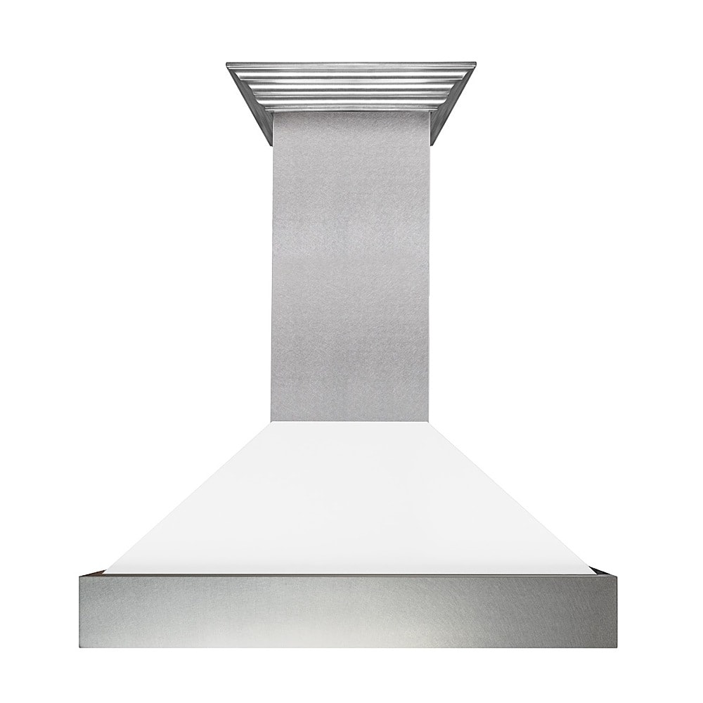 Angle View: ZLINE - 36" DuraSnow® Stainless Steel Range Hood with White Matte Shell (8654WM-36) - Silver