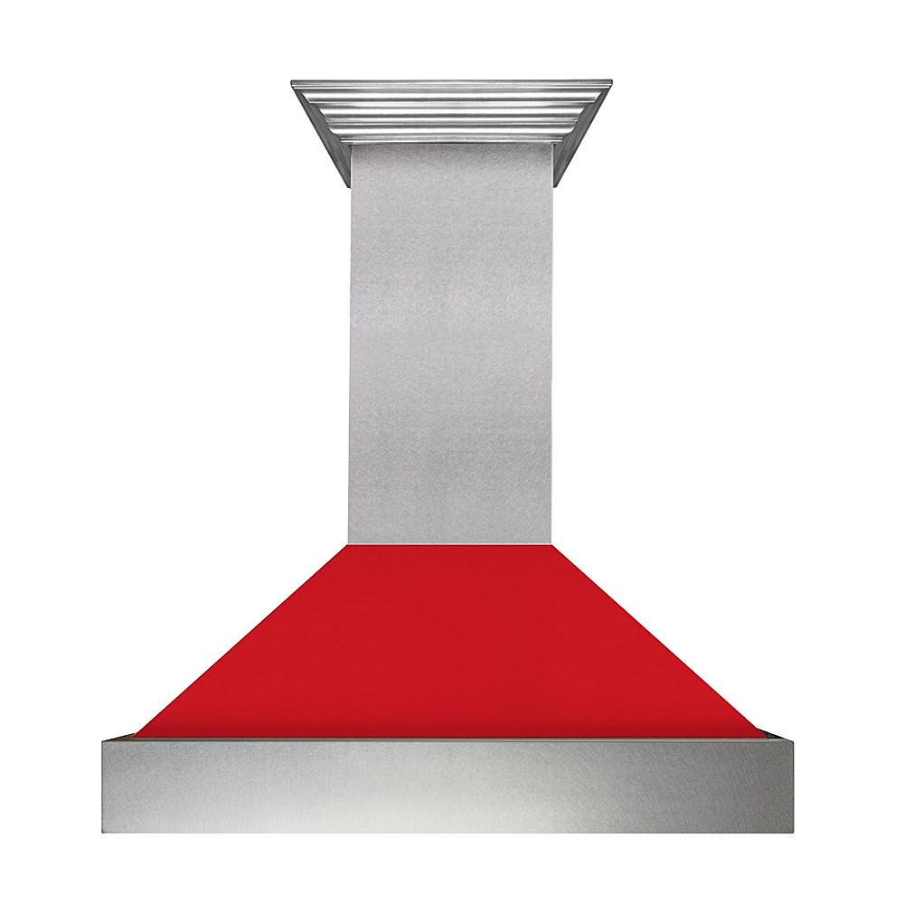 Angle View: ZLINE - 36" DuraSnow® Stainless Steel Range Hood with Red Matte Shell (8654RM-36) - Silver