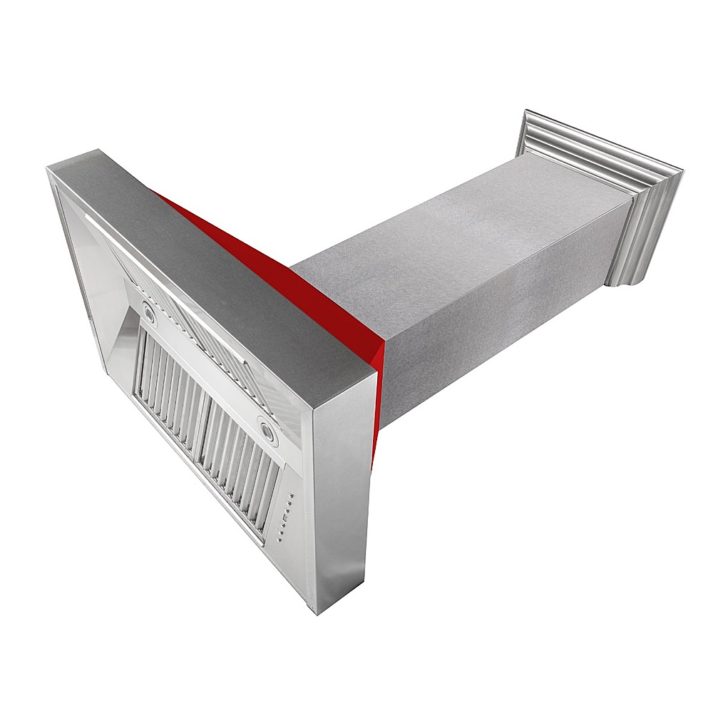 Left View: ZLINE - 36" DuraSnow® Stainless Steel Range Hood with Red Matte Shell (8654RM-36) - Silver