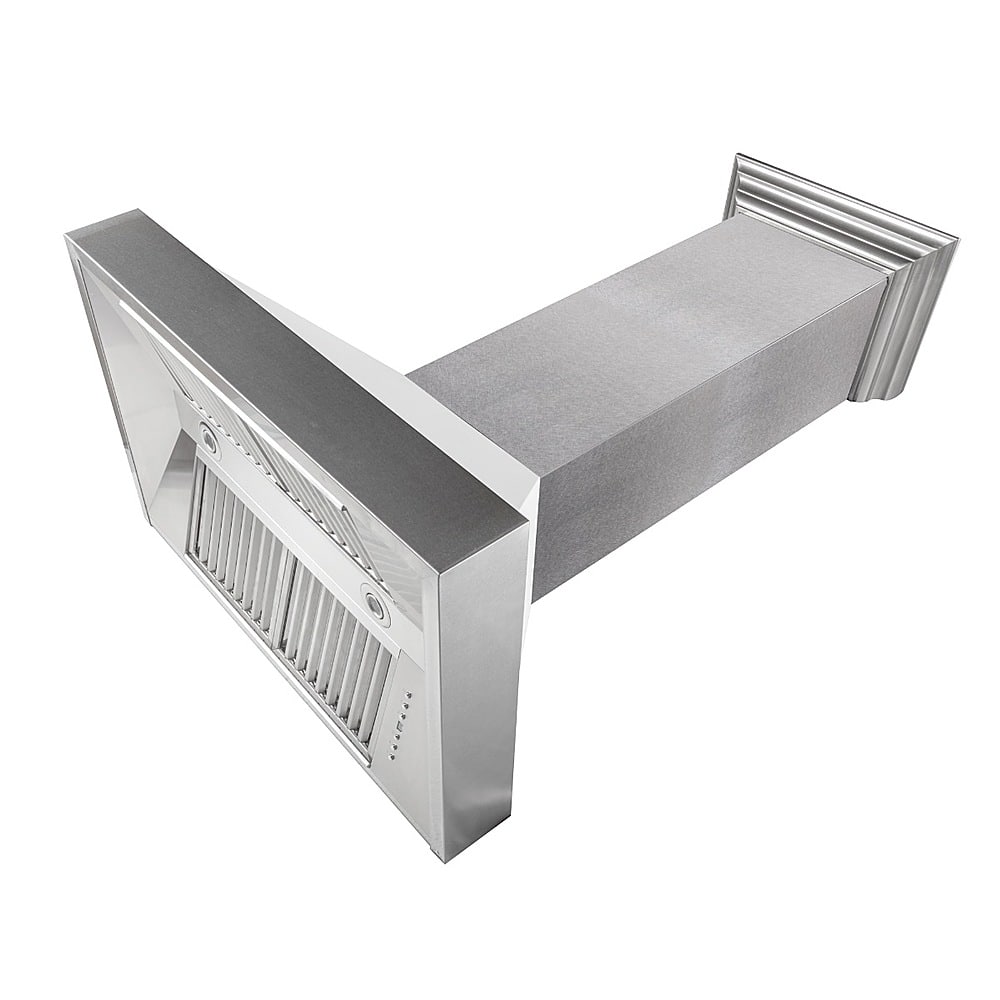 Left View: ZLINE - 42" DuraSnow® Stainless Steel Range Hood with White Matte Shell (8654WM-42) - Silver