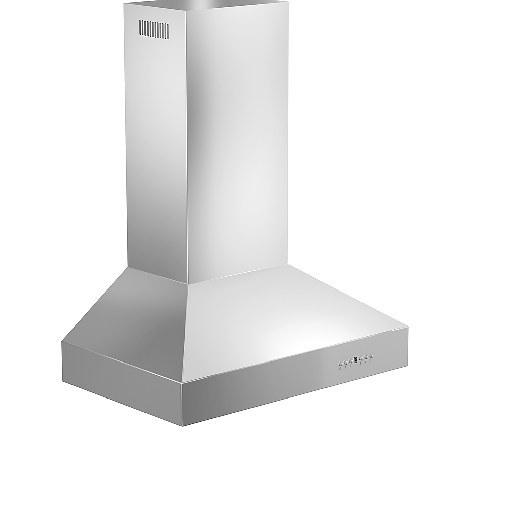 Angle View: ZLINE - 30 in. Professional Wall Mount Range Hood in Stainless Steel with Crown Molding (667CRN-30) - Silver
