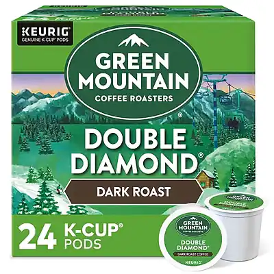 KEURIG
GENUINE K-CUP PODS
GREEN MOUNTAIN
COFFEE ROASTERS
DOUBLE DIAMOND
DARK ROAST
24 K-CUP PODS
GREEN MOUNTAIN
DOUBLE DIAMOND
DARK ROAST
COFFEE
KEURIG