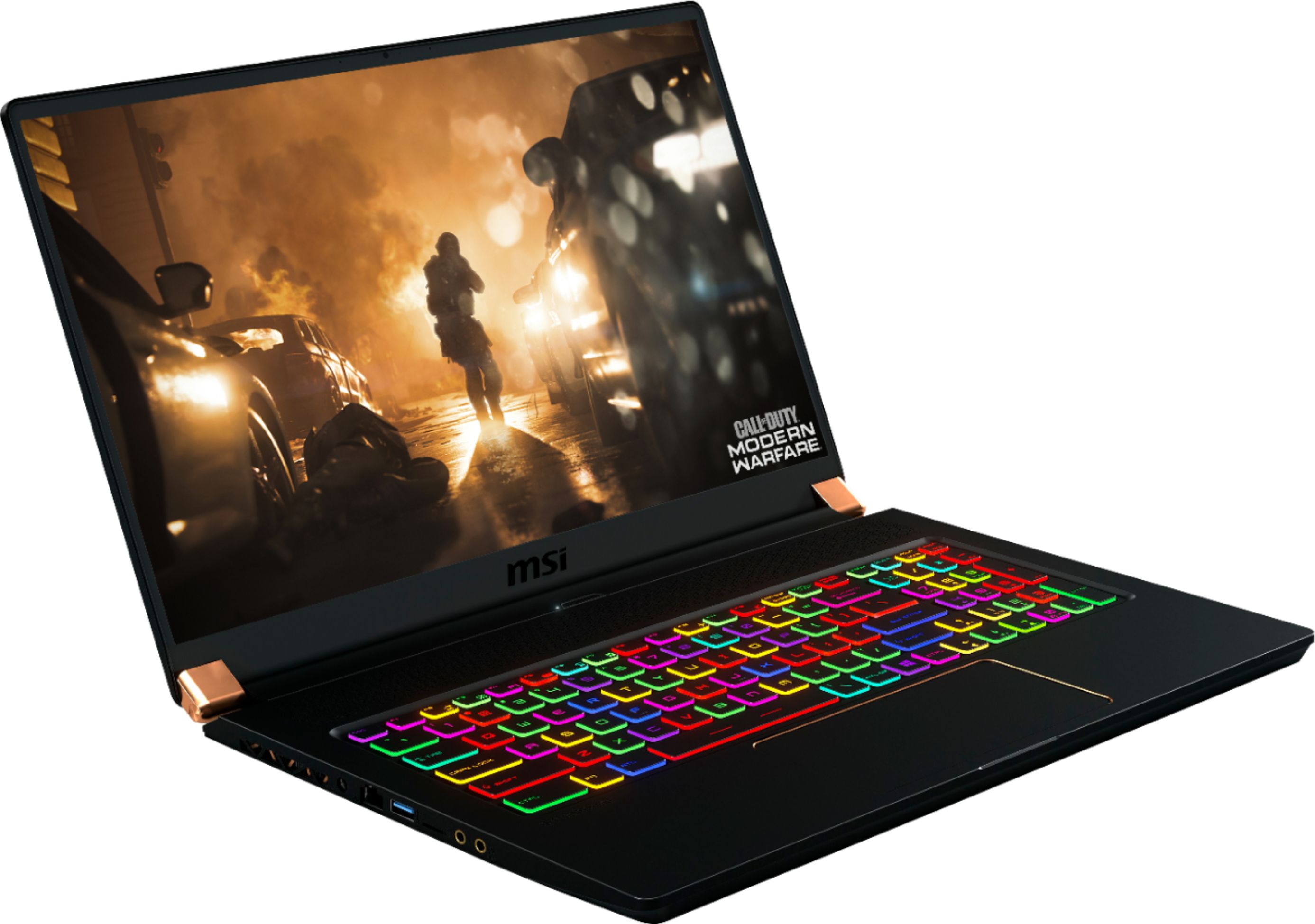 Angle View: MSI - Geek Squad Certified Refurbished 17.3" Gaming Laptop - i7 - 16GB Memory - NVIDIA  RTX 2070 Max-Q - 1TB SSD - Matte Black With Gold Diamond Cut