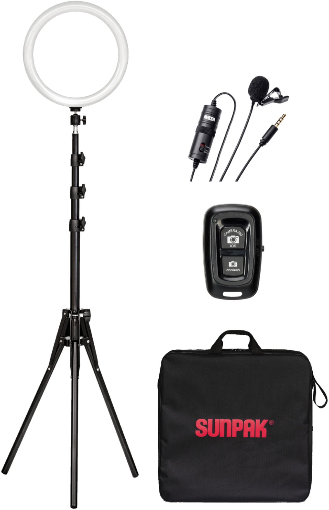 Angle View: Sunpak - 12" Bi-Color Ring Light Kit with BOYA Lavalier Microphone and Bluetooth Remote for Smartphones and Compact Cameras