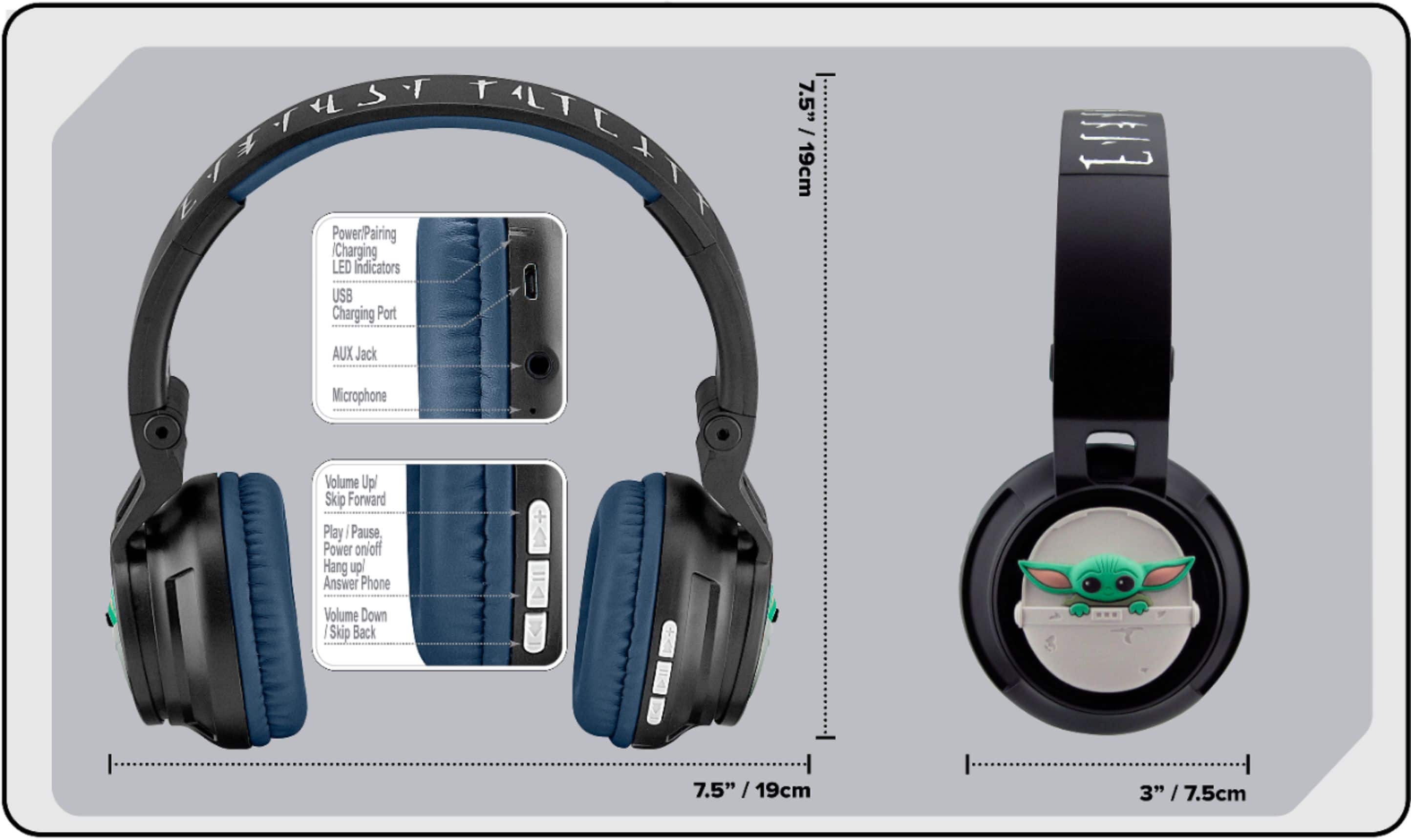 Alt View 19. eKids - Star Wars The Mandalorian The Child Bluetooth Headphones - black.