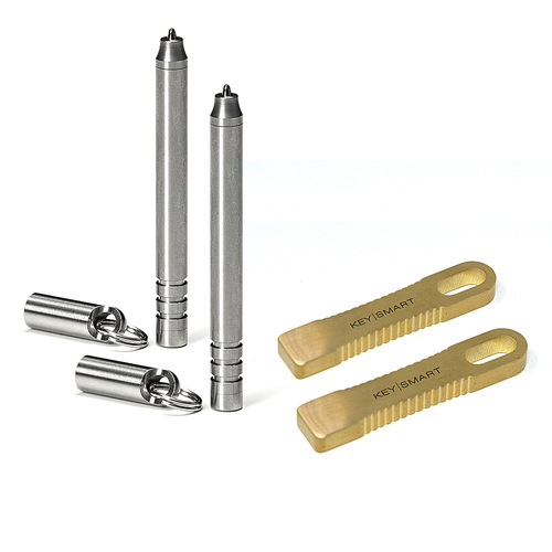 KeySmart - CleanKey Mini; Copper Alloy Stylus 2-Pack, NanoPen 2-Pack Bundle - Silver