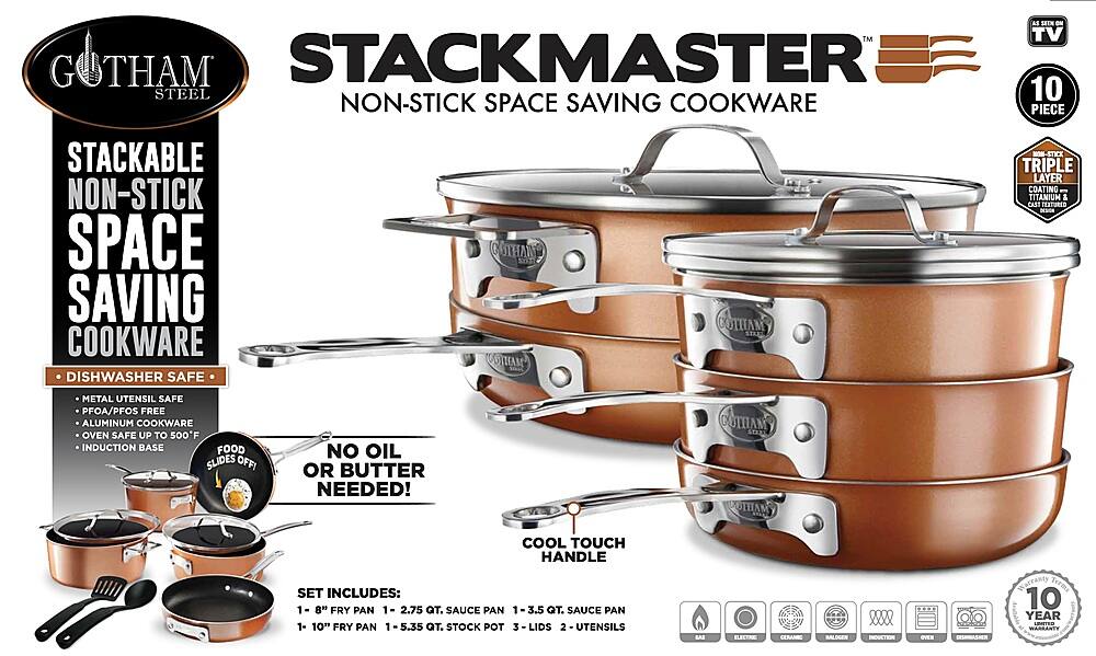 Alt View Zoom 11. Gotham Steel - Stackmaster Stackable Non Stick Cast Textured 10pc Cookware Set - Copper.