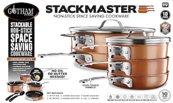 Gotham Steel Stackmaster Stackable Non Stick Cast Textured 10pc Gotham Steel Stackmaster Stackable Non Stick Cast Textured 10pc