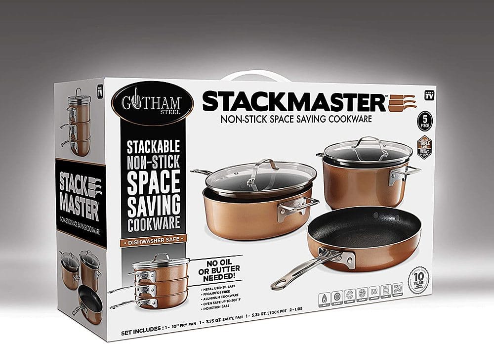 Left View: Gotham Steel - Stackmaster 5-Piece Cookware Set - Copper