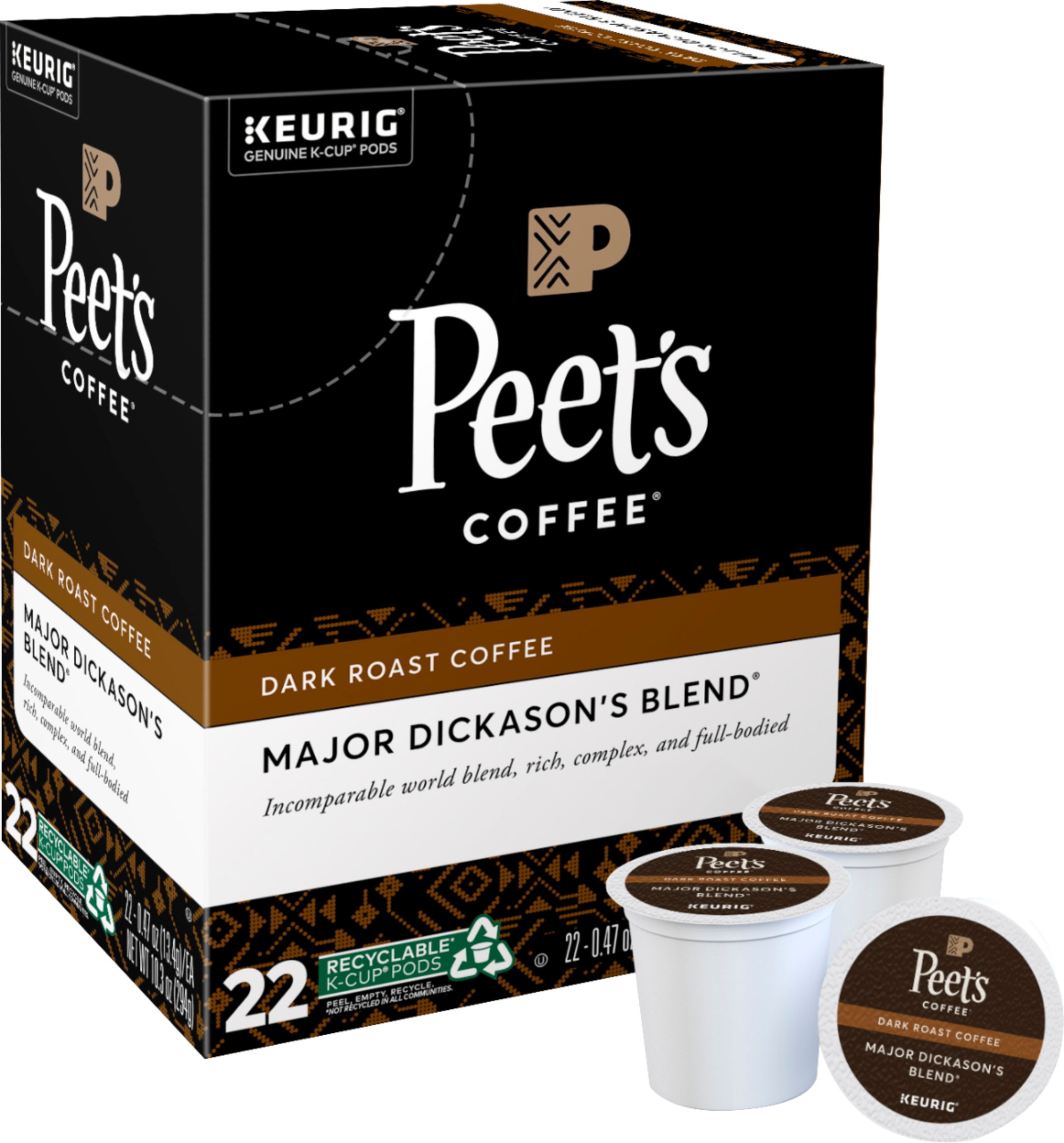Angle View: Peet's Coffee French Roast, K-Cup Portion Pack for Keurig Brewers, 22 Count