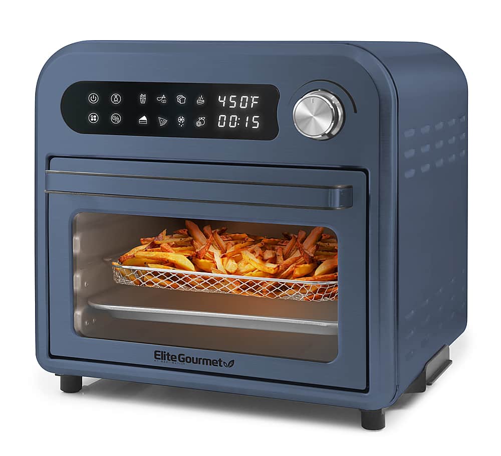 Elite Gourmet 10 Qt. Slate Blue Air Fryer Oven with Basket