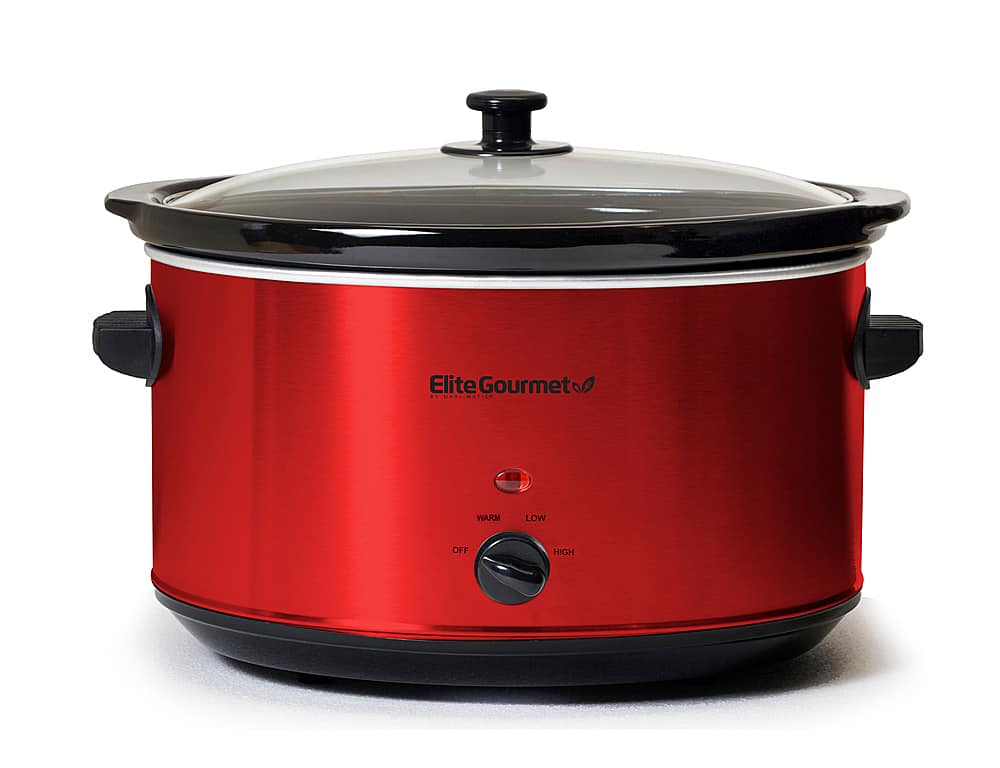 Front. Elite Gourmet - 8.5Qt. Stainless Steel Slow Cooker - Red.