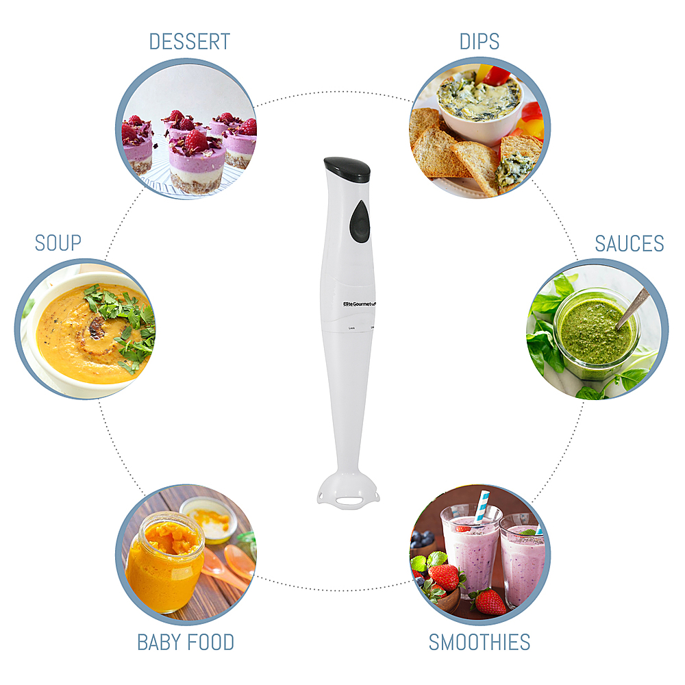 Elite Gourmet 2-Speed 500W Hand Blender with Detachable Wand, Black &  Stainless Steel 